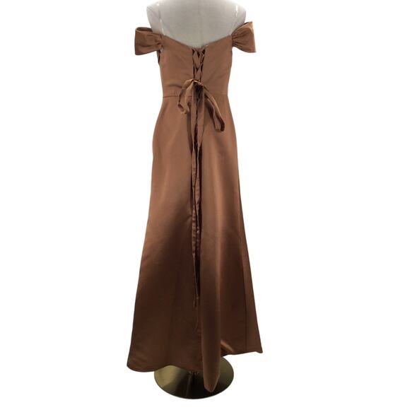 FORMAL SZ 10 L copper brown off shoulder corset mermaid party maxi dress B130 - Picture 2 of 6